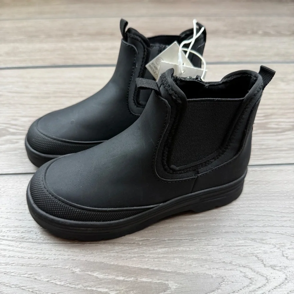 Zara Kids Boots Rubberized Chelsea Side Zip Black Size 28 11US